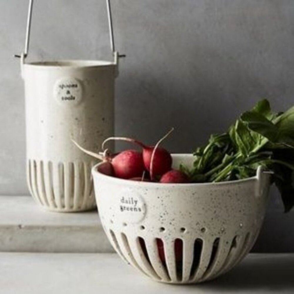 ANTHROPOLOGIE Daily Greens colander CERAMIC STRAINER COLANDER